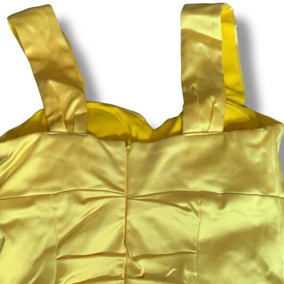 Vintage 90s Cache Dress Yellow Satin Ruched Wiggle Sleeveless Sweetheart Neck - Picture 3 of 10